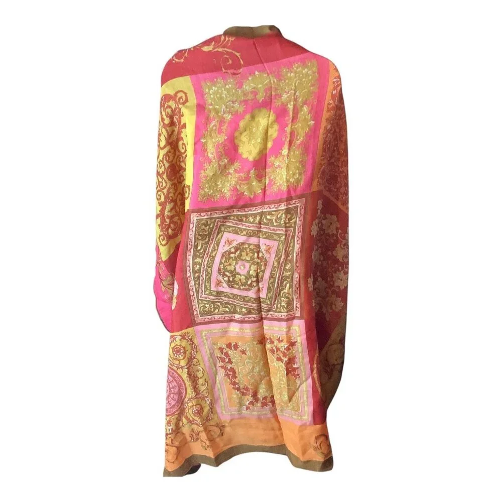 Square Scarf‎ Wrap With Vibrant Ornamental Pattern Multicolor 90x90cm